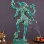 Green Vintage Brass Varaha with Bhooma Devi | 17.5" x 10" x 4.75" (44.5 x 25.4 x 12.1 cm) | 6.3 kg Sacred Art | Divine Avatar Murti